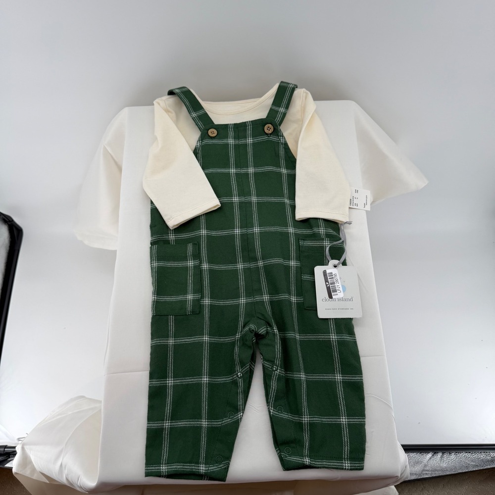 Cloud Island Overall Set Baby 3-6M Green Plaid NWT Long Sleeve Top 2pc